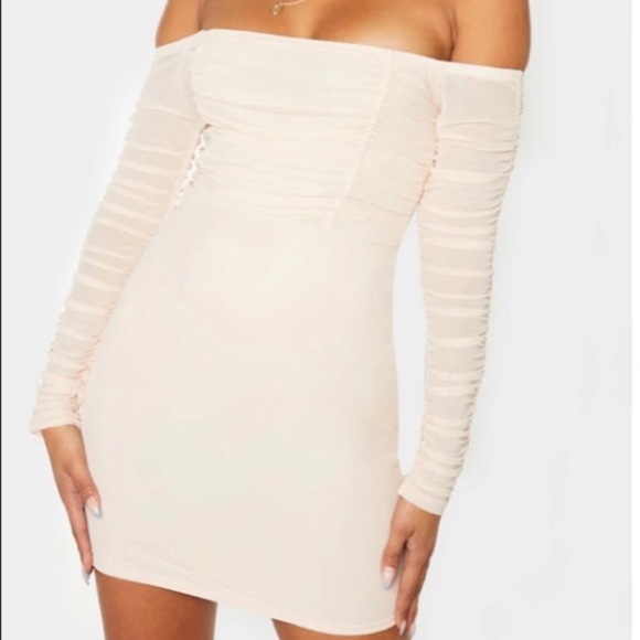 NWT PRETTYLITTLETHING Blush Ruched Mini Dress - Picture 3 of 11